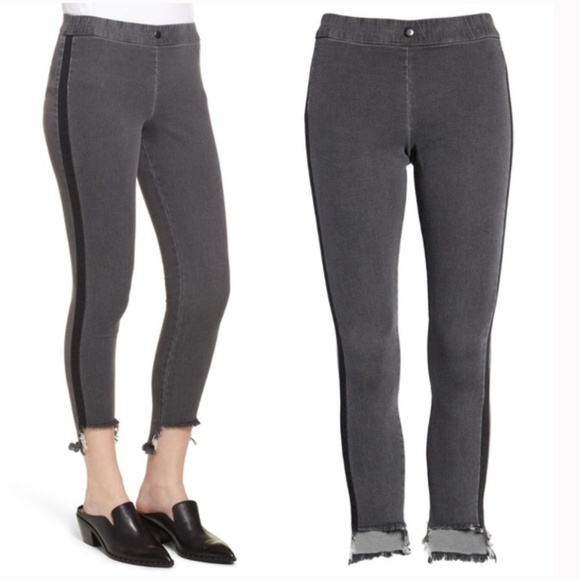 ZEZA B TUXEDO STRIPE GREY JEGGINGS WITH FRAYED HEM - M - Picture 1 of 14